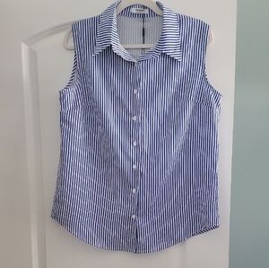 Zeagoo Navy and White Striped Sleeveless Blouse